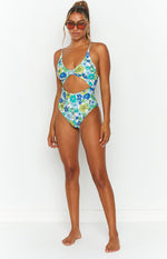 9.0 Swim Jada Cut Out One Piece Blue Floral Image
