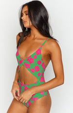 9.0 Swim Jada Cut Out One Piece Green Floral Image