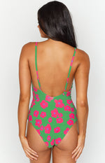 9.0 Swim Jada Cut Out One Piece Green Floral Image