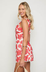 Ava Red Anemone Floral Print Mini Dress Image