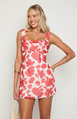 Ava Red Anemone Floral Print Mini Dress Image