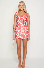 Ava Red Anemone Floral Print Mini Dress Image