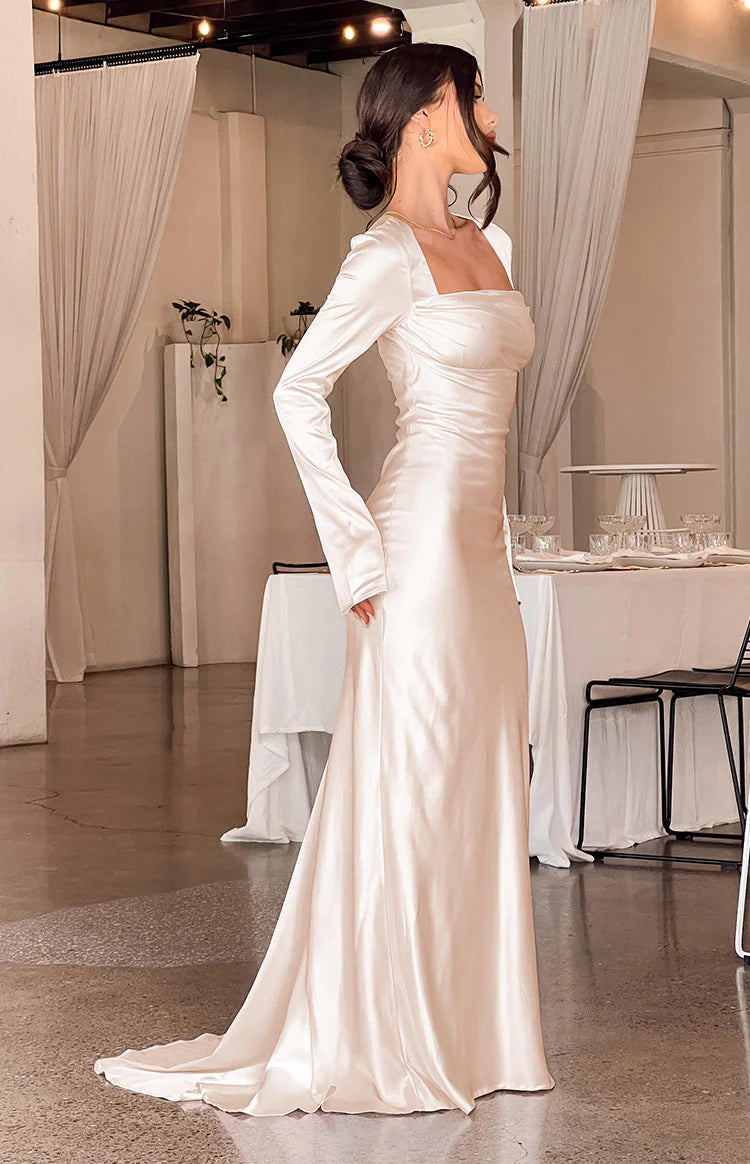 long sleeve dress nz Addina Cream Long Sleeve Maxi Dress