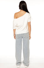 Amelie White Printed Off Shoulder Oversized Tee Image