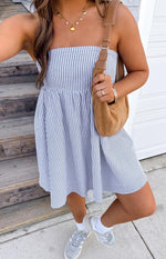 Anderson Blue Stripe Strapless Mini Dress Image