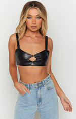 Annalise Black PU Crop Top Image