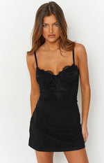 Arabella Black Lace Mesh Mini Dress Image