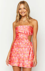Arthur Orange Floral Print Strapless Mini Dress Image