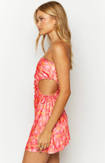 Arthur Orange Floral Print Strapless Mini Dress Image