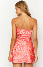Arthur Orange Floral Print Strapless Mini Dress Image