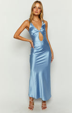 Attina Blue Satin Maxi Dress Image