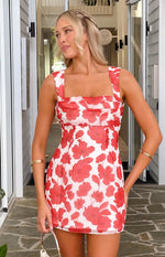 Ava Red Anemone Floral Print Mini Dress Image