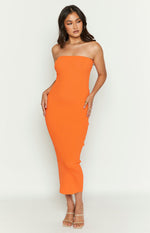 Rebecca Orange Strapless Knit Midi Dress Image