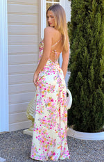 Blaise Yellow Bloom Satin Maxi Dress Image