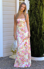 Blaise Yellow Bloom Satin Maxi Dress Image