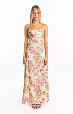 Blaise Yellow Bloom Satin Maxi Dress Image