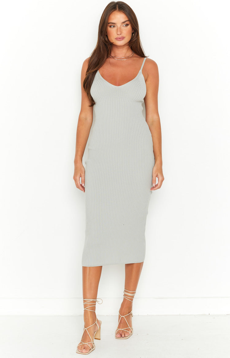Codie Grey Rib Knit Midi Dress Image
