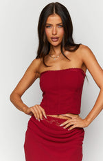 Crimson Rose Red Lace Corset Top Image