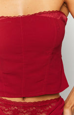 Crimson Rose Red Lace Corset Top Image