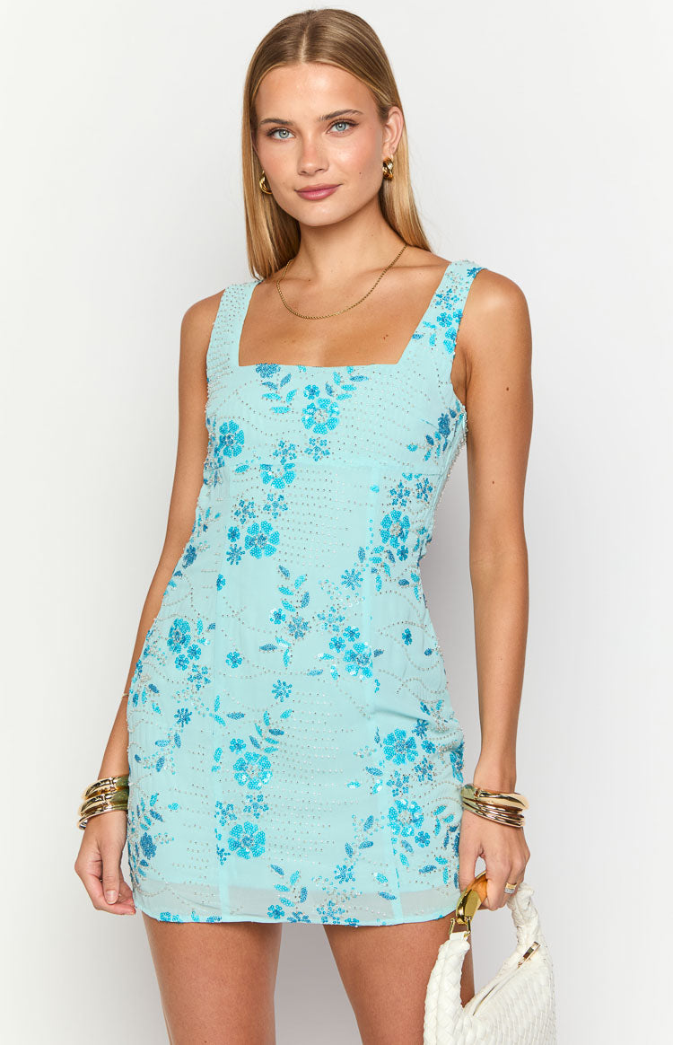Curren Blue Beaded Mini Dress Image