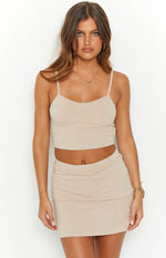 Elin Beige Rib Mini Skirt Image