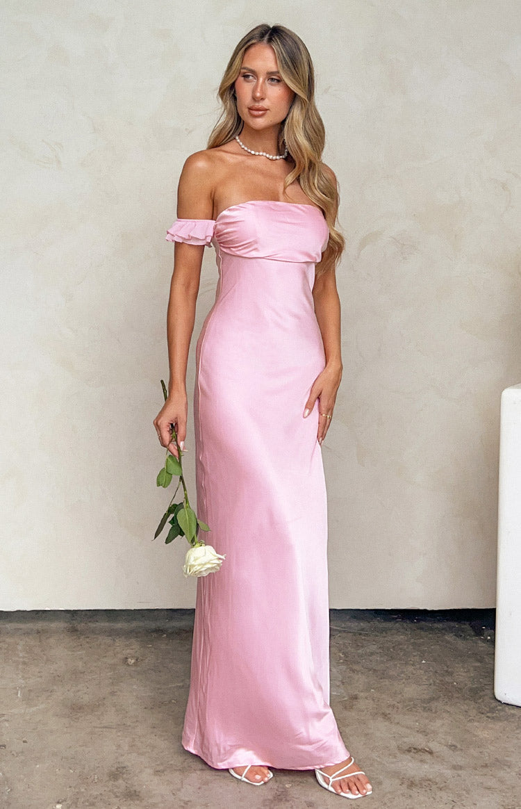 chinese dress ladies Elvira Pink Satin Formal Maxi Dress