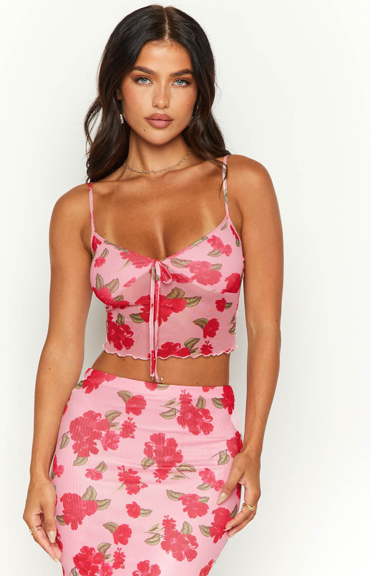 Emz Pink Floral Mesh Cami Image
