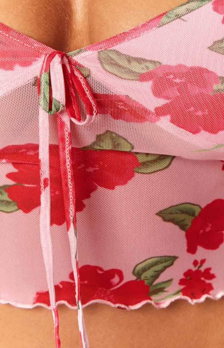 Emz Pink Floral Mesh Cami Image