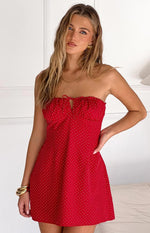 Faith Red Polka Dot Strapless Mini Dress Image