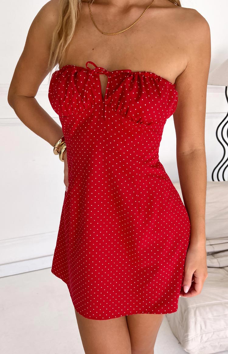Faith Red Polka Dot Strapless Mini Dress Image