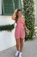 Faith Red Gingham Strapless Mini Dress Image