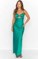 Hermitude Emerald Satin Maxi Formal Dress Image