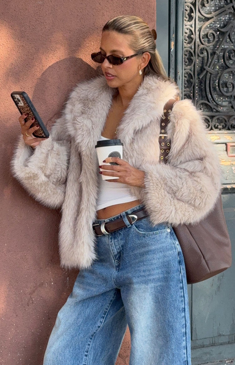 It Girl Sand Faux Fur Jacket Image