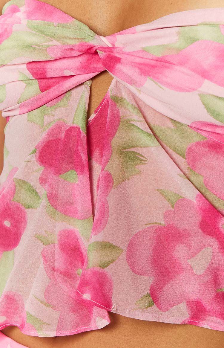 Jacqulin Pink Floral Print Strapless Top Image