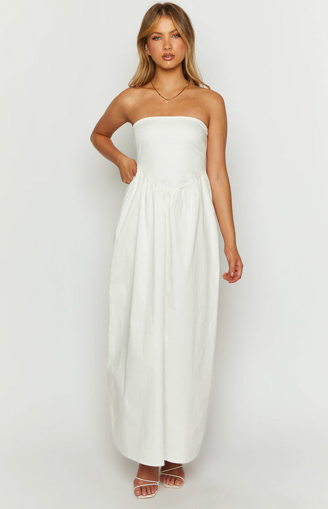 Jazlynn White Strapless Maxi Dress – Beginning Boutique NZ