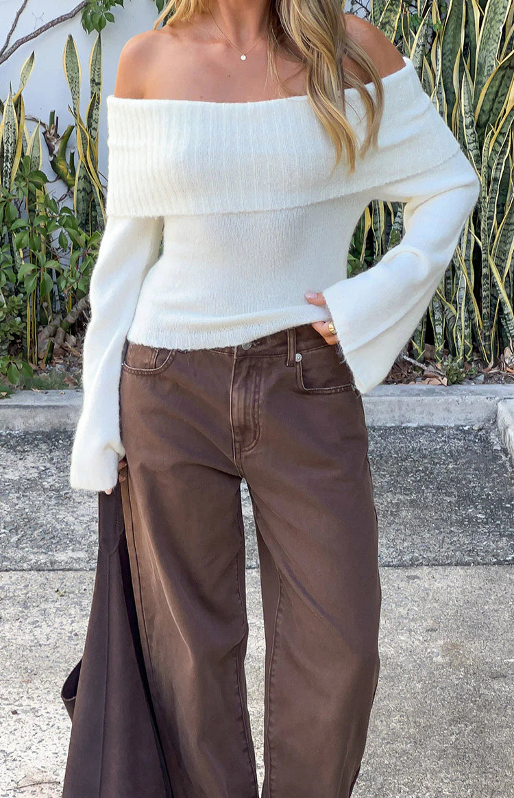 Joey Cream Off Shoulder Sweater | Beginning Boutique NZ