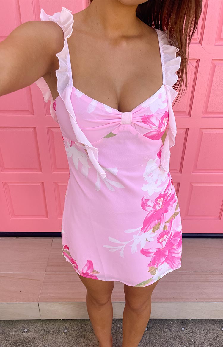 Joyce Pink Floral Chiffon Mini Dress Image