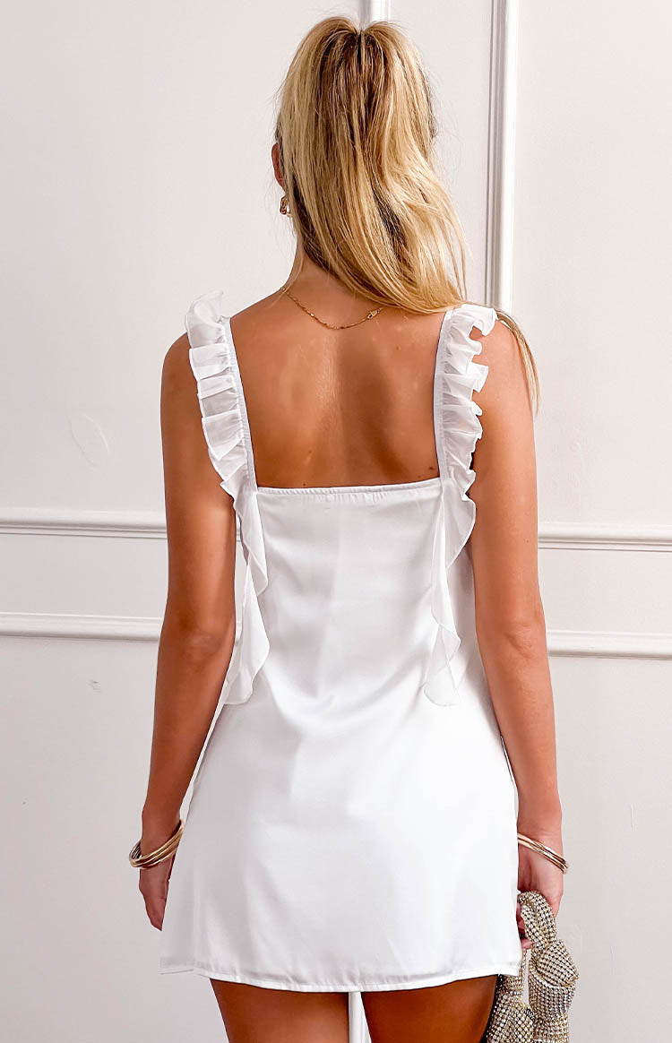 Joyce White Satin Mini Dress Image