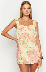 Joyce Yellow Bloom Chiffon Mini Dress Image