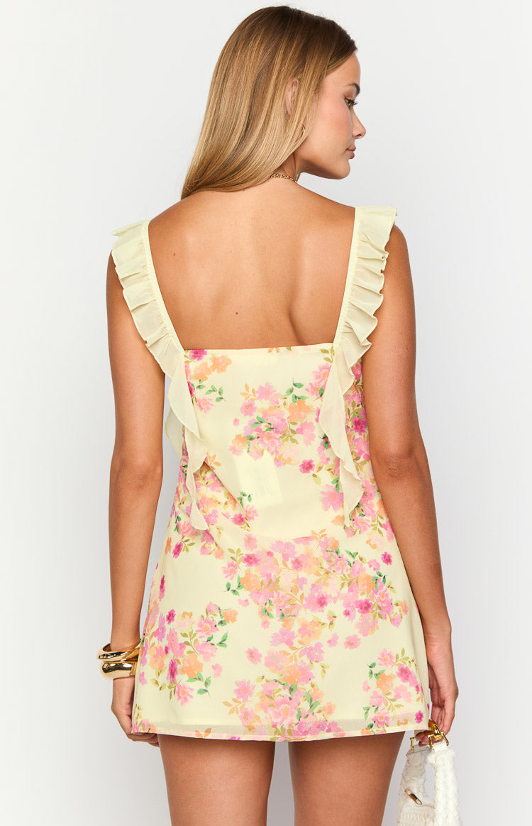 Joyce Yellow Bloom Chiffon Mini Dress Image