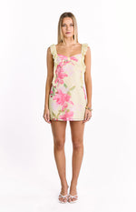 Joyce Yellow Lily Print Chiffon Mini Dress Image