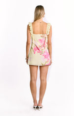 Joyce Yellow Lily Print Chiffon Mini Dress Image