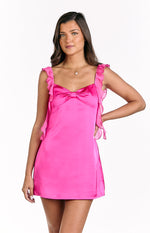 Joyce Hot Pink Satin Mini Dress Image