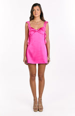 Joyce Hot Pink Satin Mini Dress Image