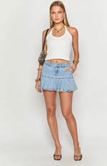 Julia Light Wash Pleated Denim Mini Skirt Image