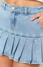 Julia Light Wash Pleated Denim Mini Skirt Image