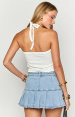 Julia Light Wash Pleated Denim Mini Skirt Image