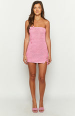 July Butterfly Pink Crochet Mini Dress Image