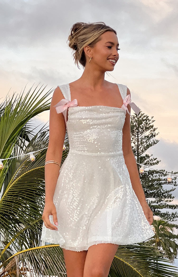 Kairos White Sequin Mini Dress Beginning Boutique NZ