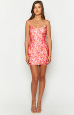 Kennie Orange Floral Print Mini Dress Image